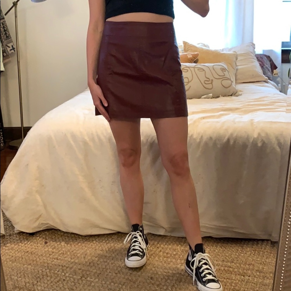 Maroon leather mini skirt